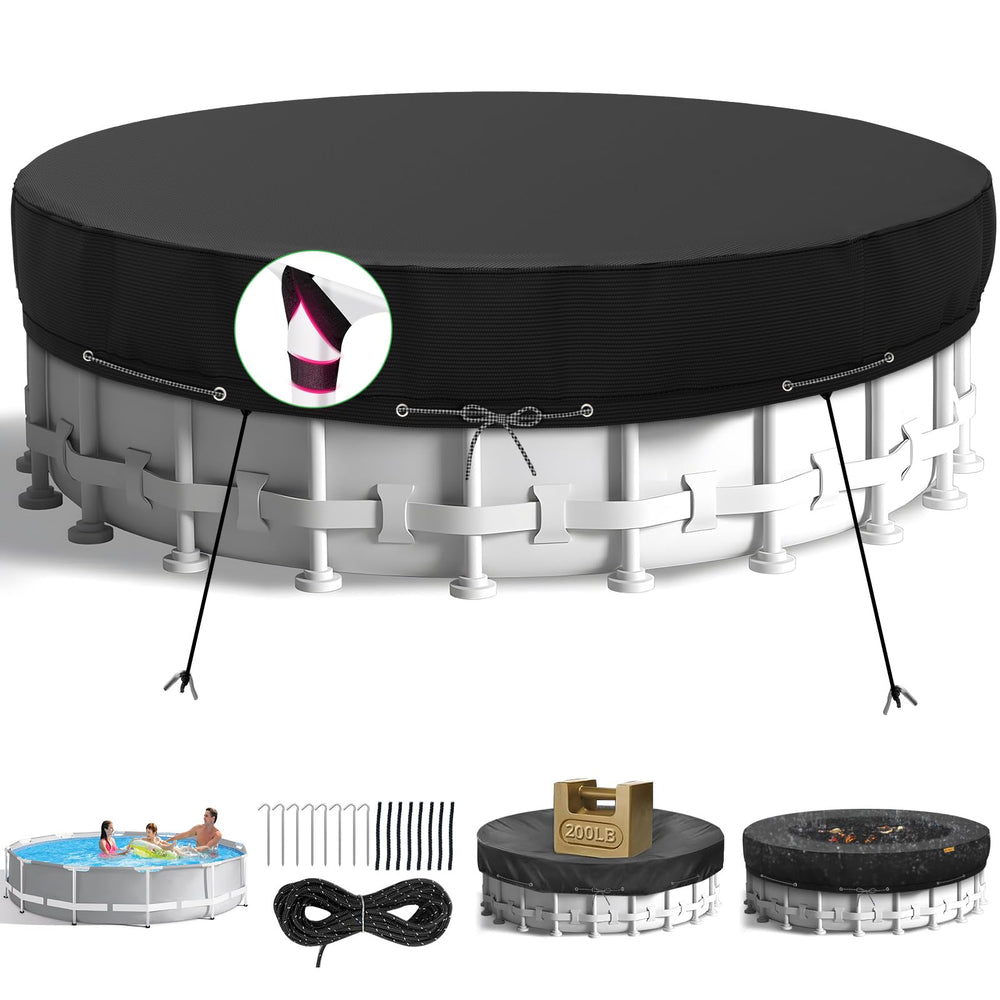 HIGHTQURO front view of 21ft pool cover showing full coverage and easy fit benefit