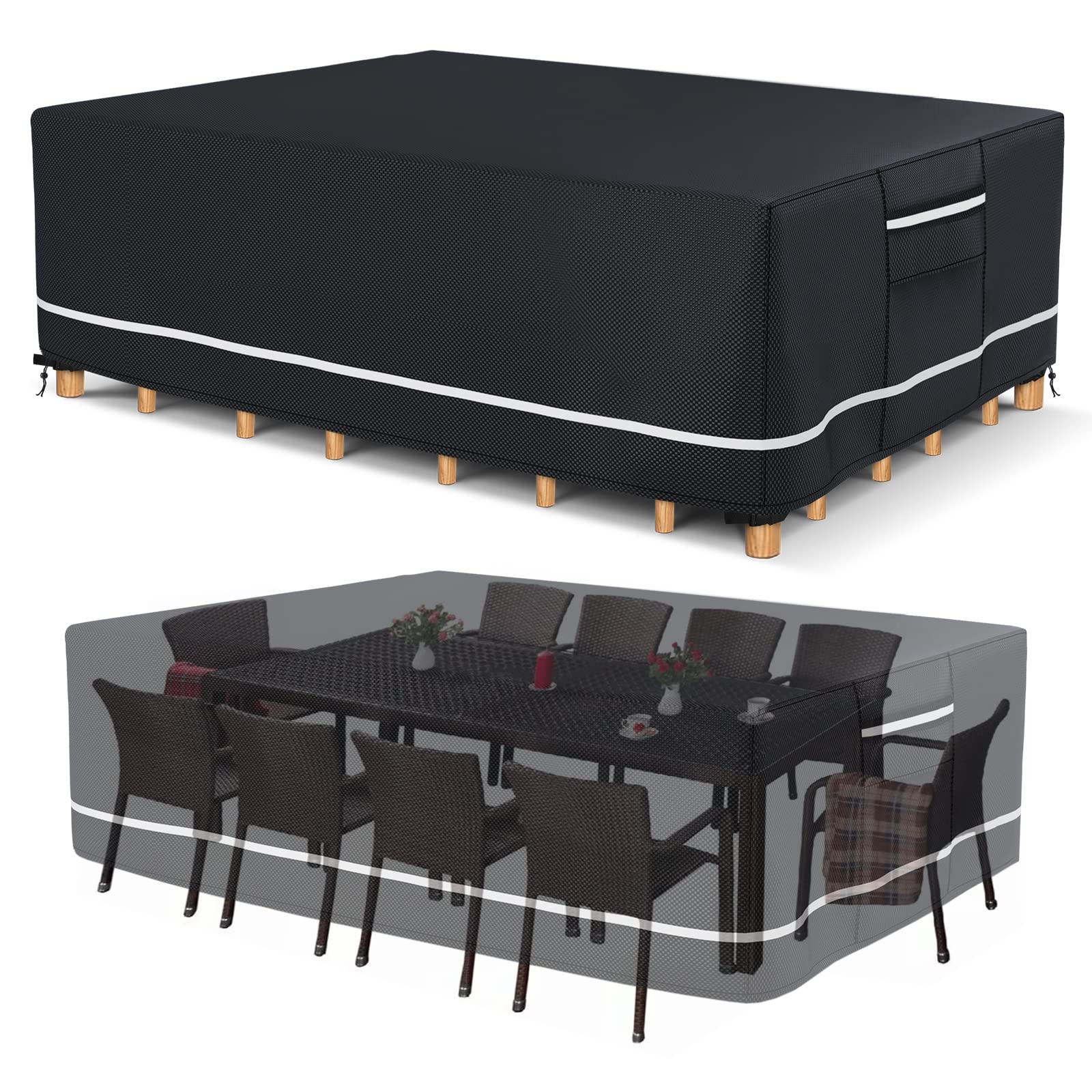 HIGHTQURO front view cover protecting full sectional set, showing clean fit and weather protection