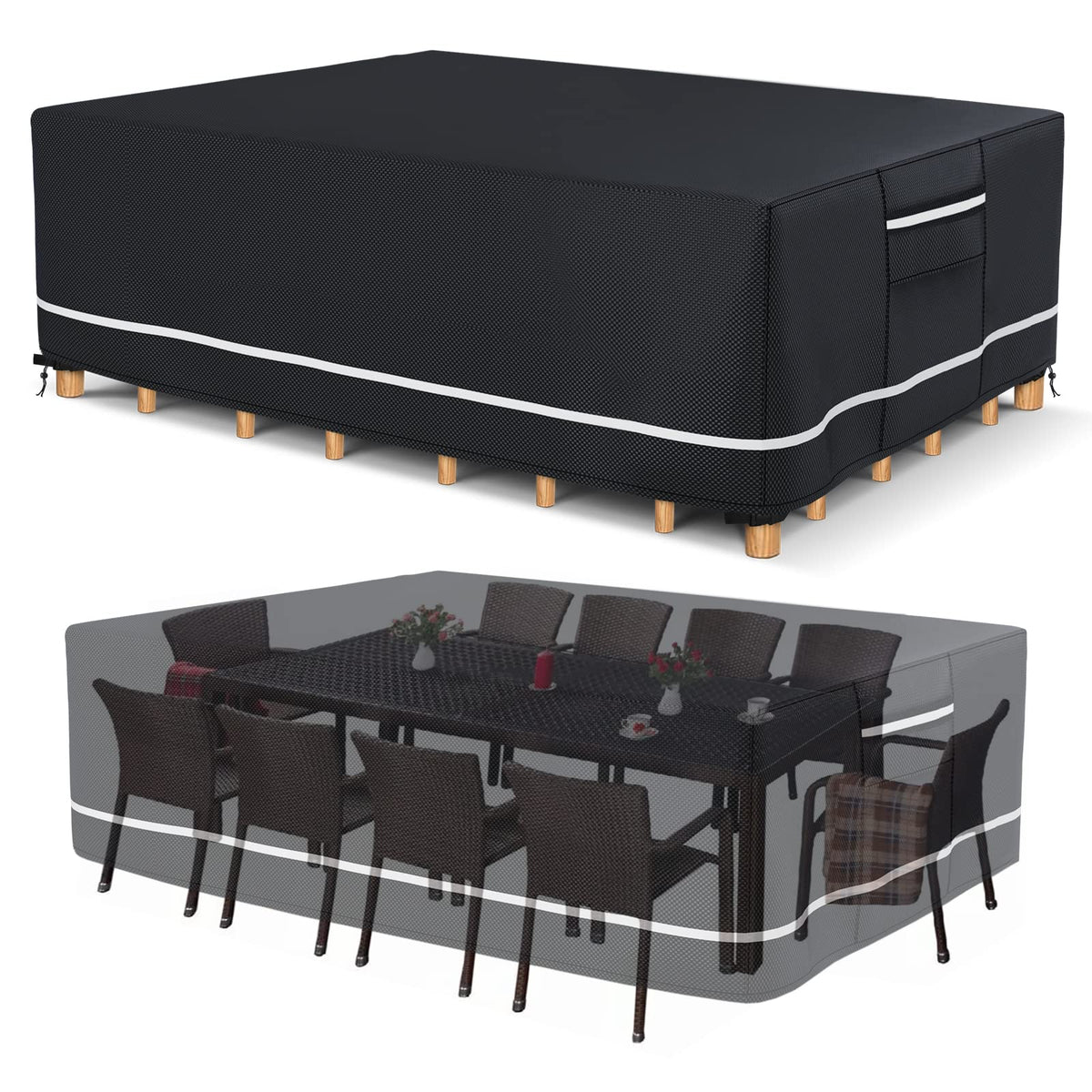 HIGHTQURO front view cover protecting full sectional set, showing clean fit and weather protection