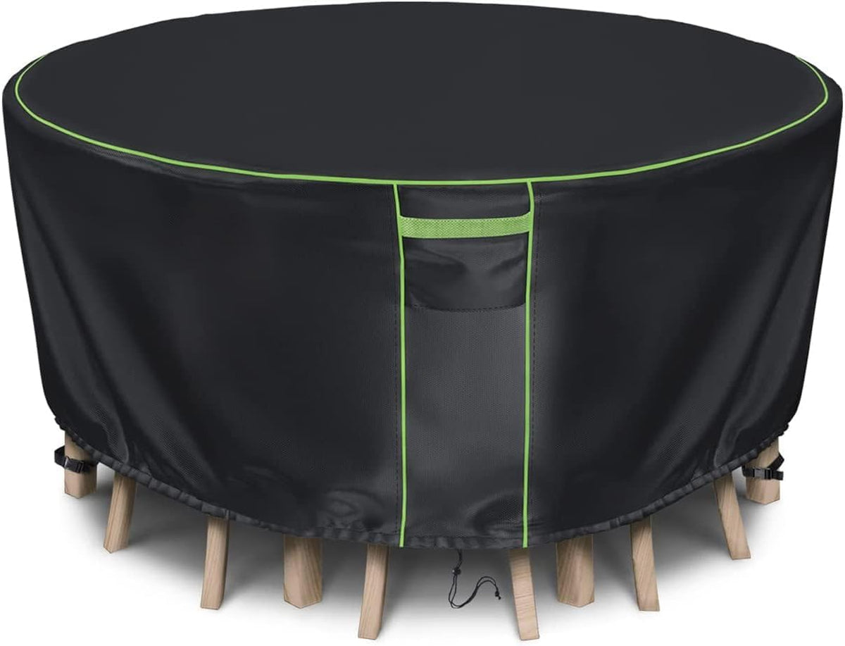 HIGHTQURO front view of cover protecting round table and chairs, durable weather protection