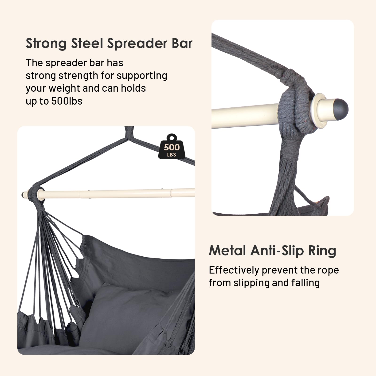 Highwild hammock chair with two cushions demonstrating added sitting comfort