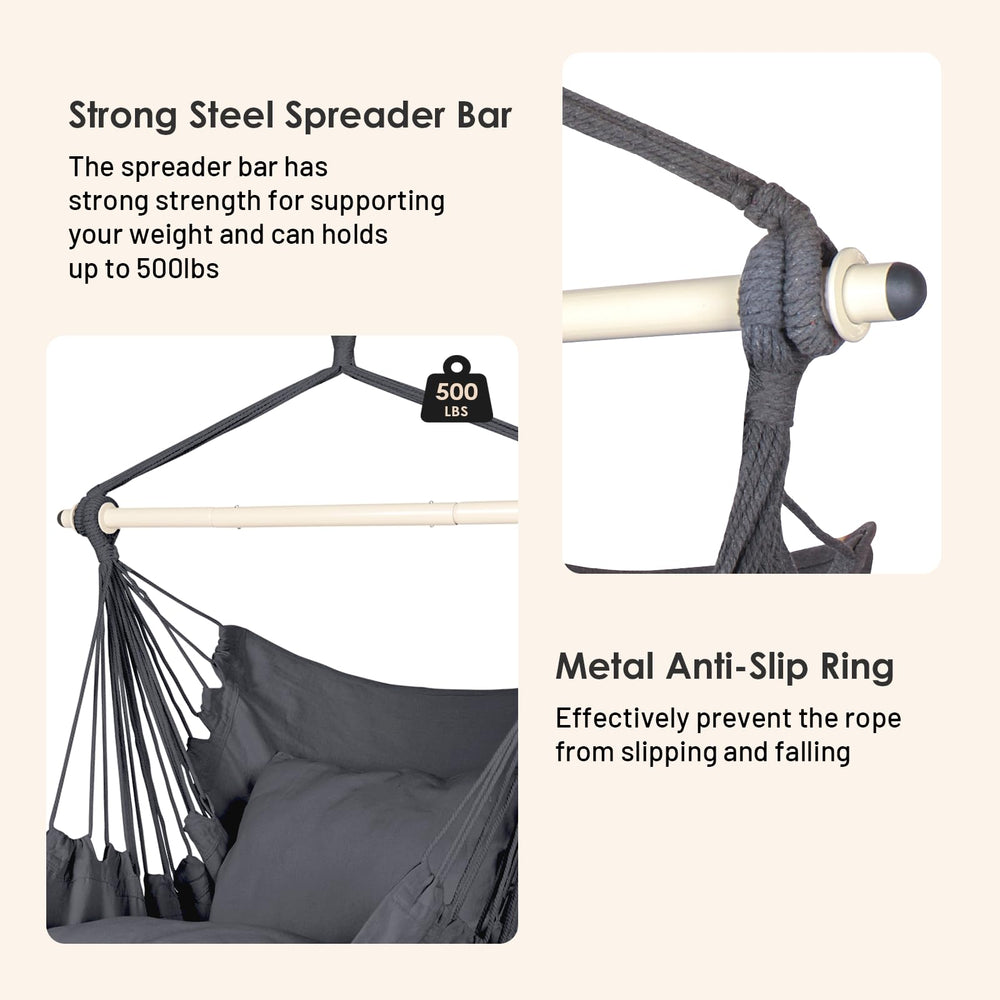 Highwild hammock chair with two cushions demonstrating added sitting comfort