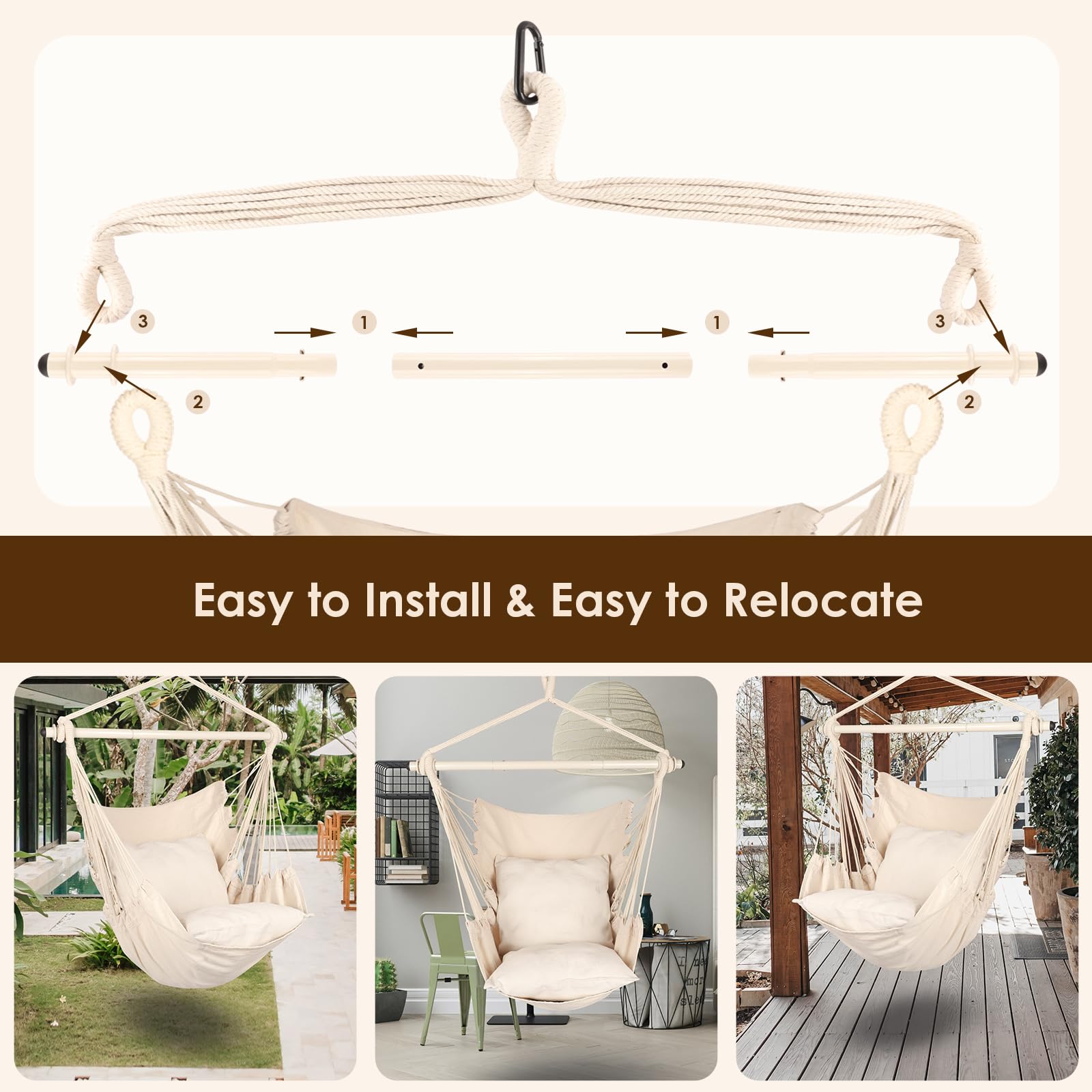 Highwild silla colgante instalada en patio para relajarse al aire libre
