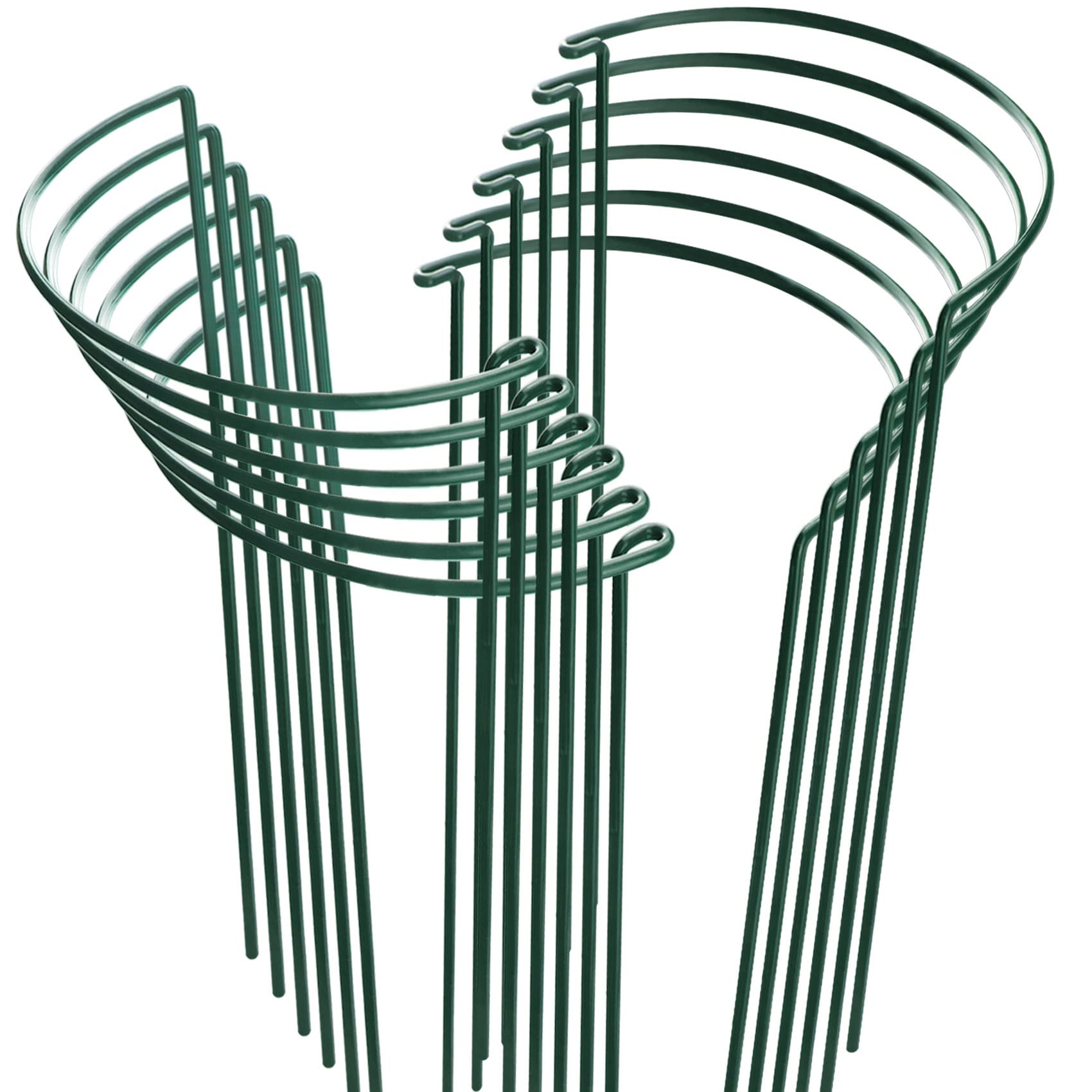 HiGift front view of 12‑pack plant stakes showing counts and green finish for neat support