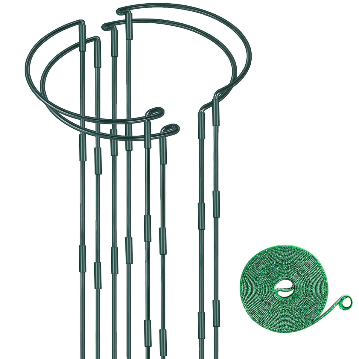 HiGift front view of four half-round plant supports showing tidy garden benefit