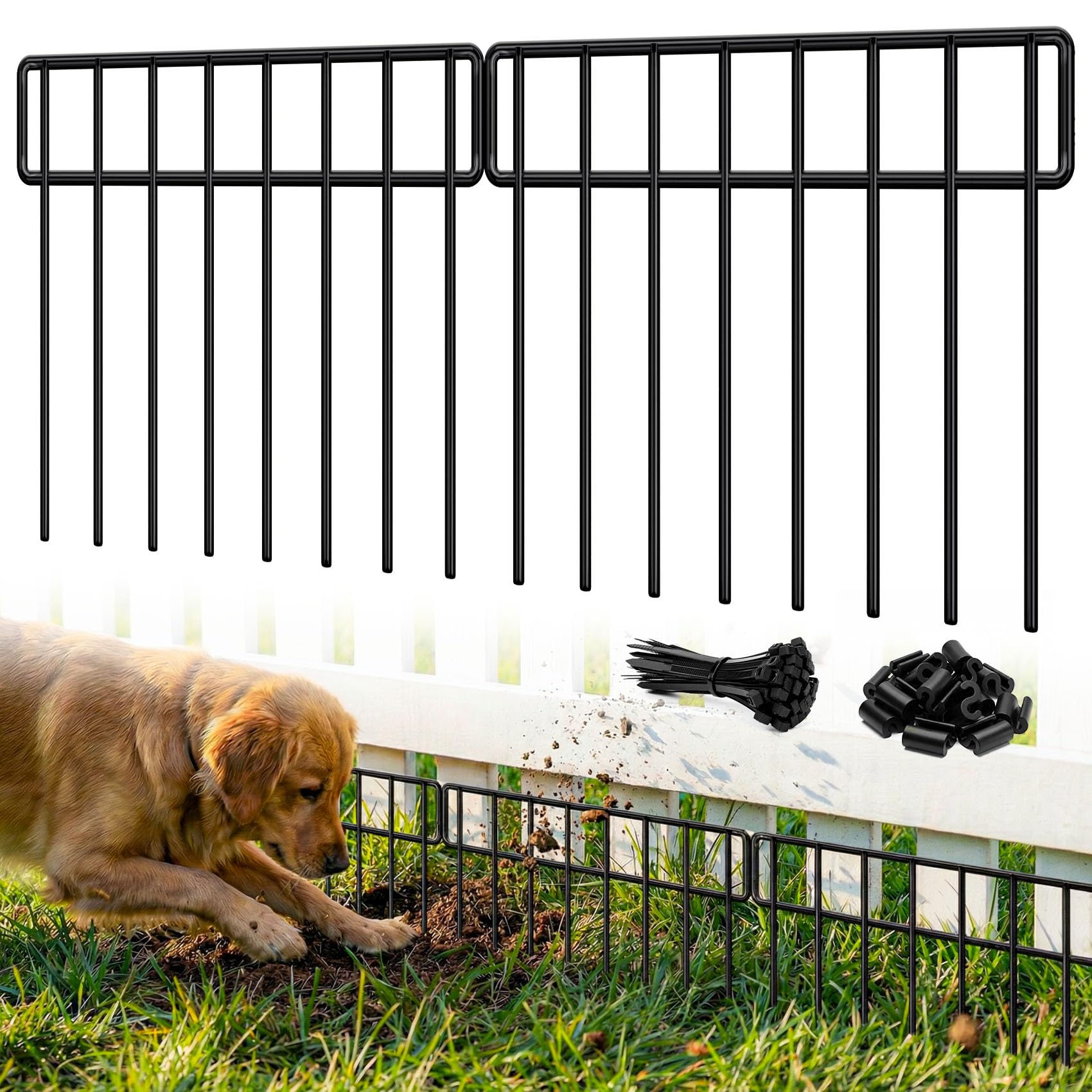 HIHADUUM fence front view showing 14 panels and 20ft coverage benefit