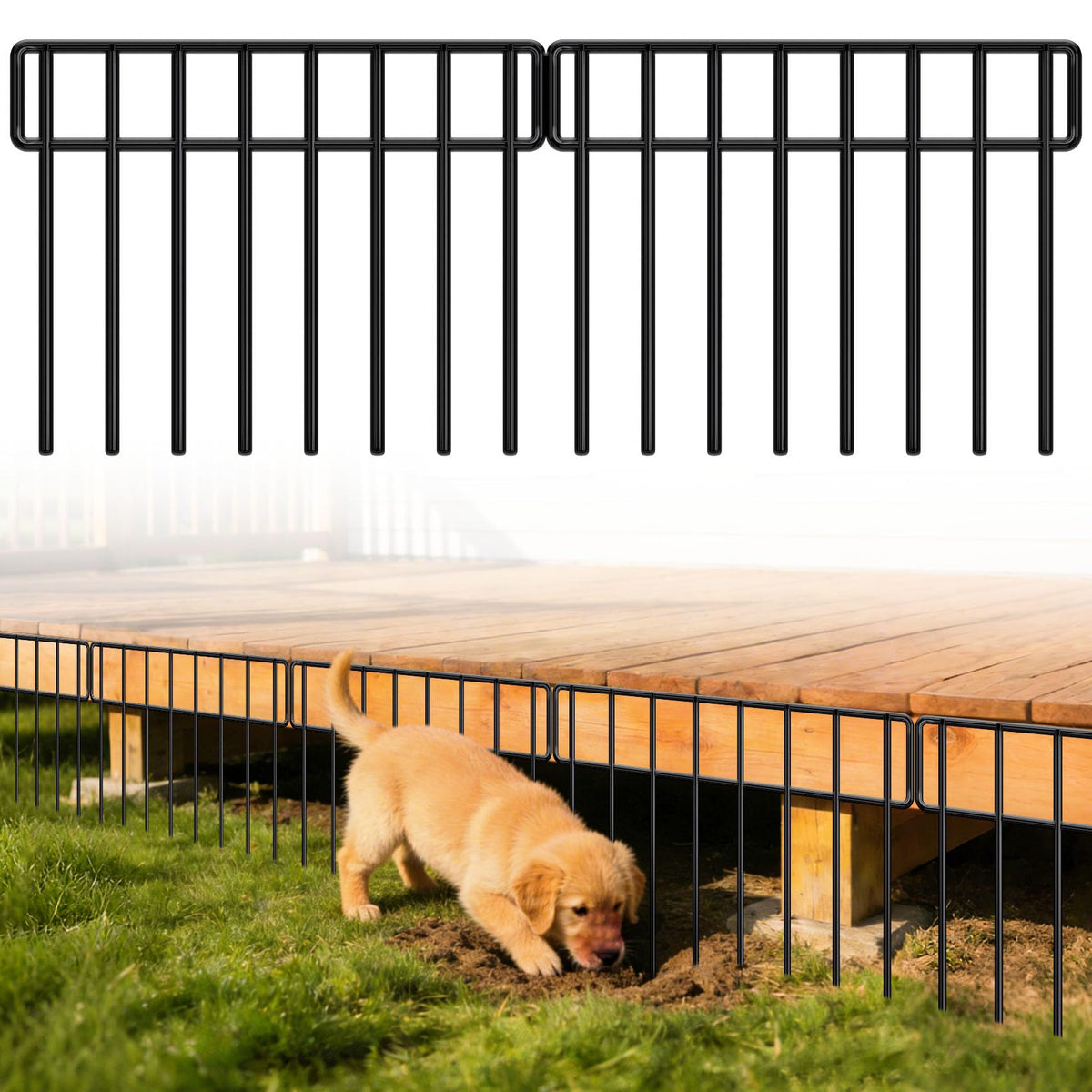 HIHADUUM front view of 21-panel fence set showing length and packaging benefit