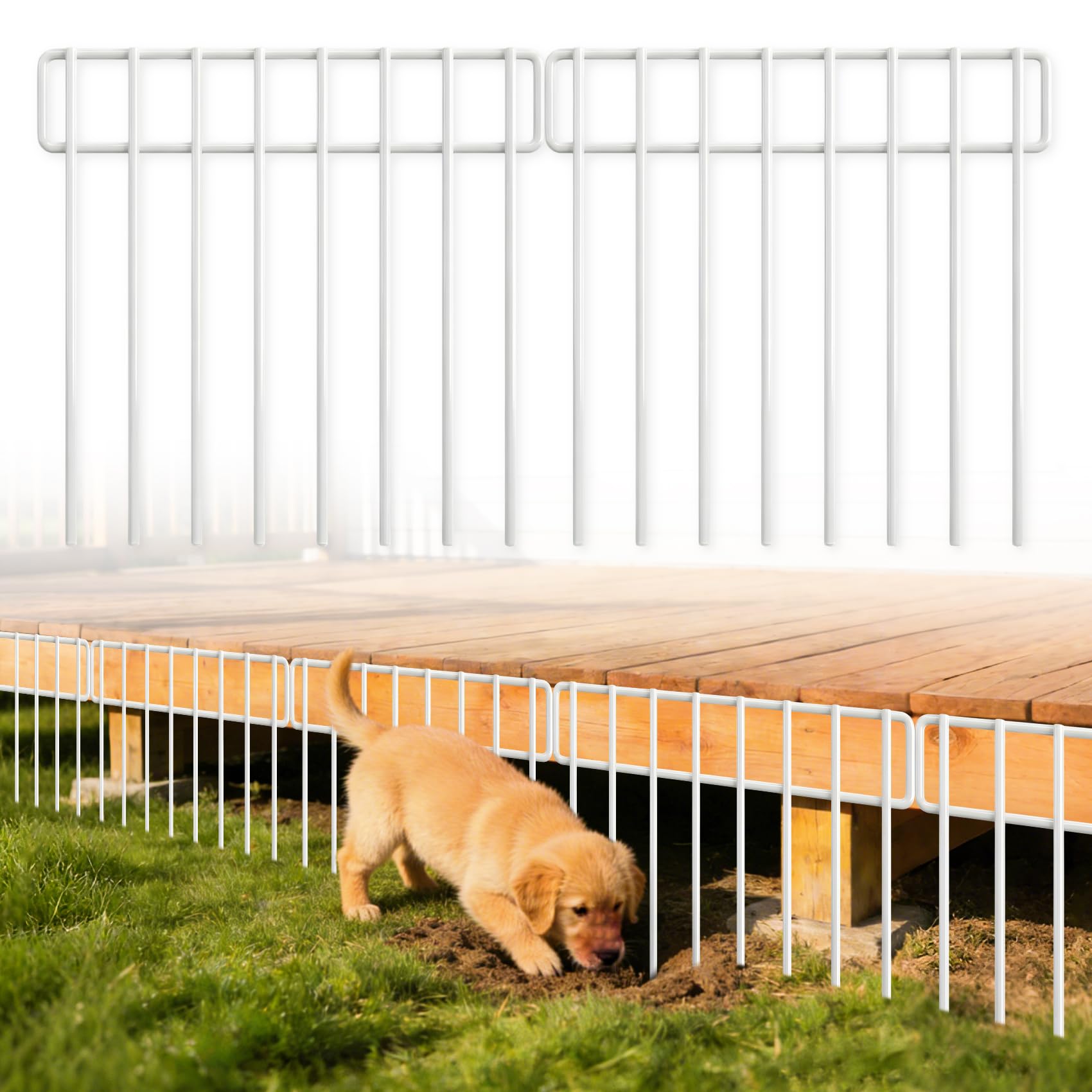 HIHADUUM front view of full 14-panel white fence showing neat yard protection