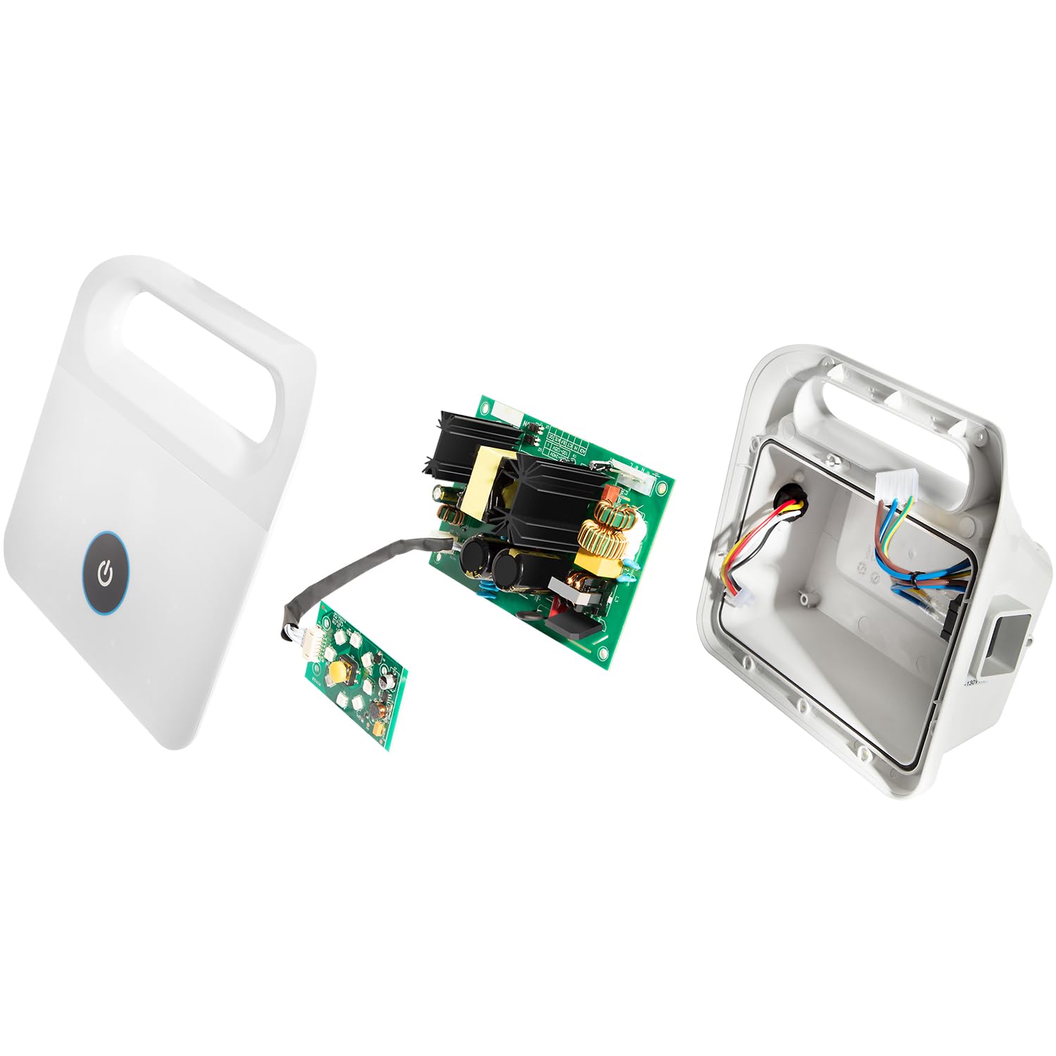 Hihitomorrow power supply held in a hand to show compact size and scale for maintenance use