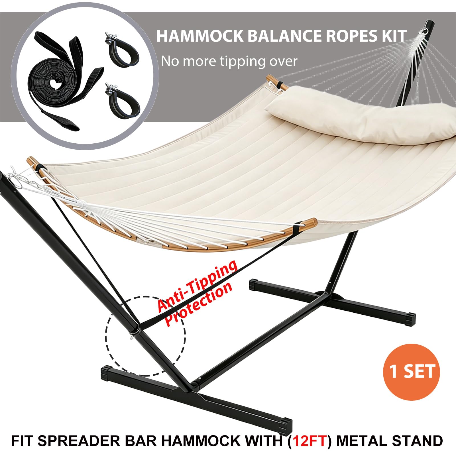HIJOYPAL installed on double hammock with 12ft stand demonstrating added stability