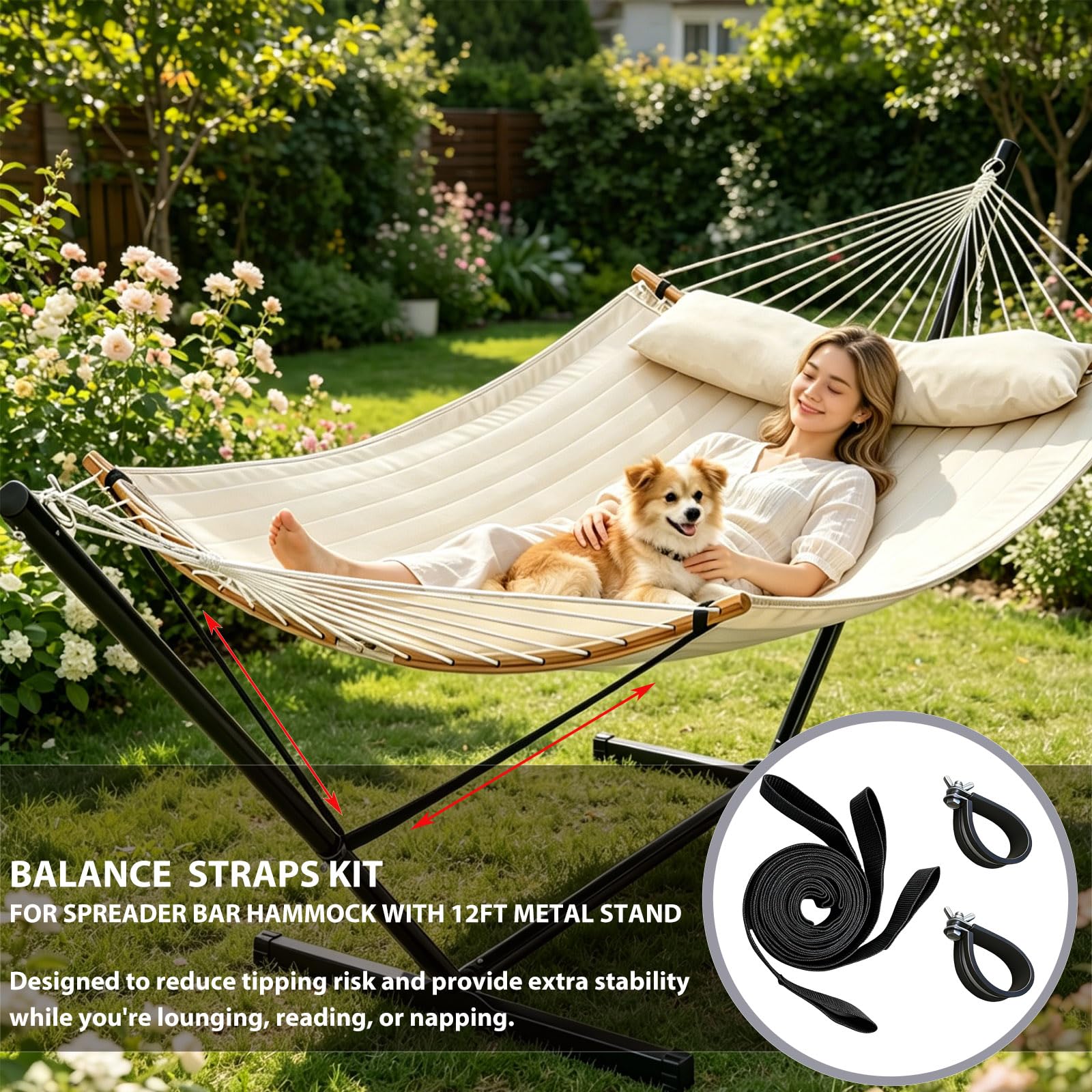 HIJOYPAL lifestyle shot of person relaxing safely on stabilized hammock