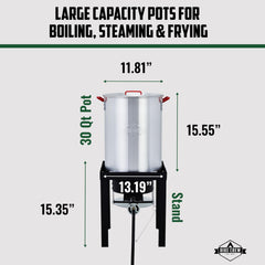 Hike Crew 30‑quart boiler pot closeup highlighting large capacity advantage