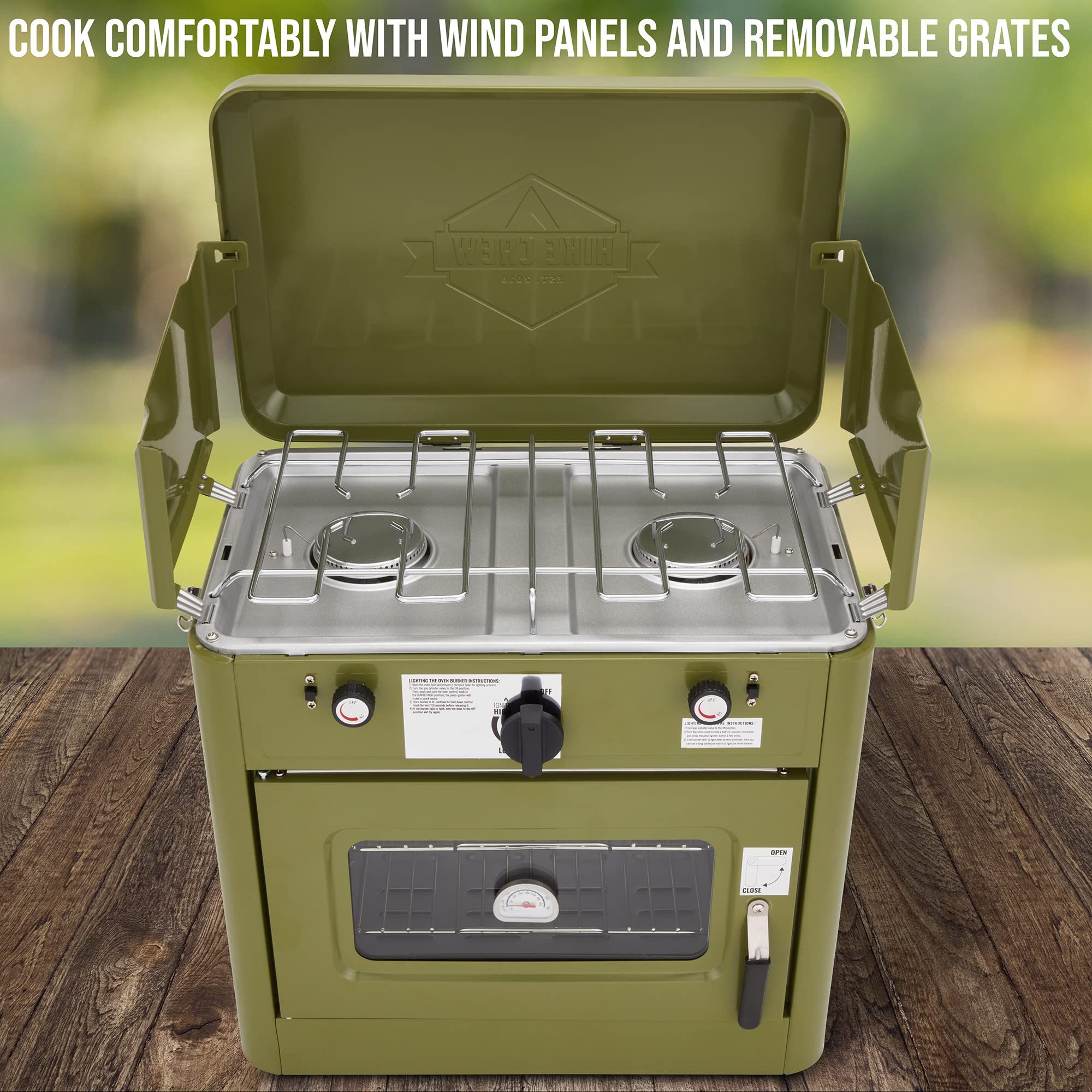 Hike Crew cooktop in action with pans, fast heating for meals