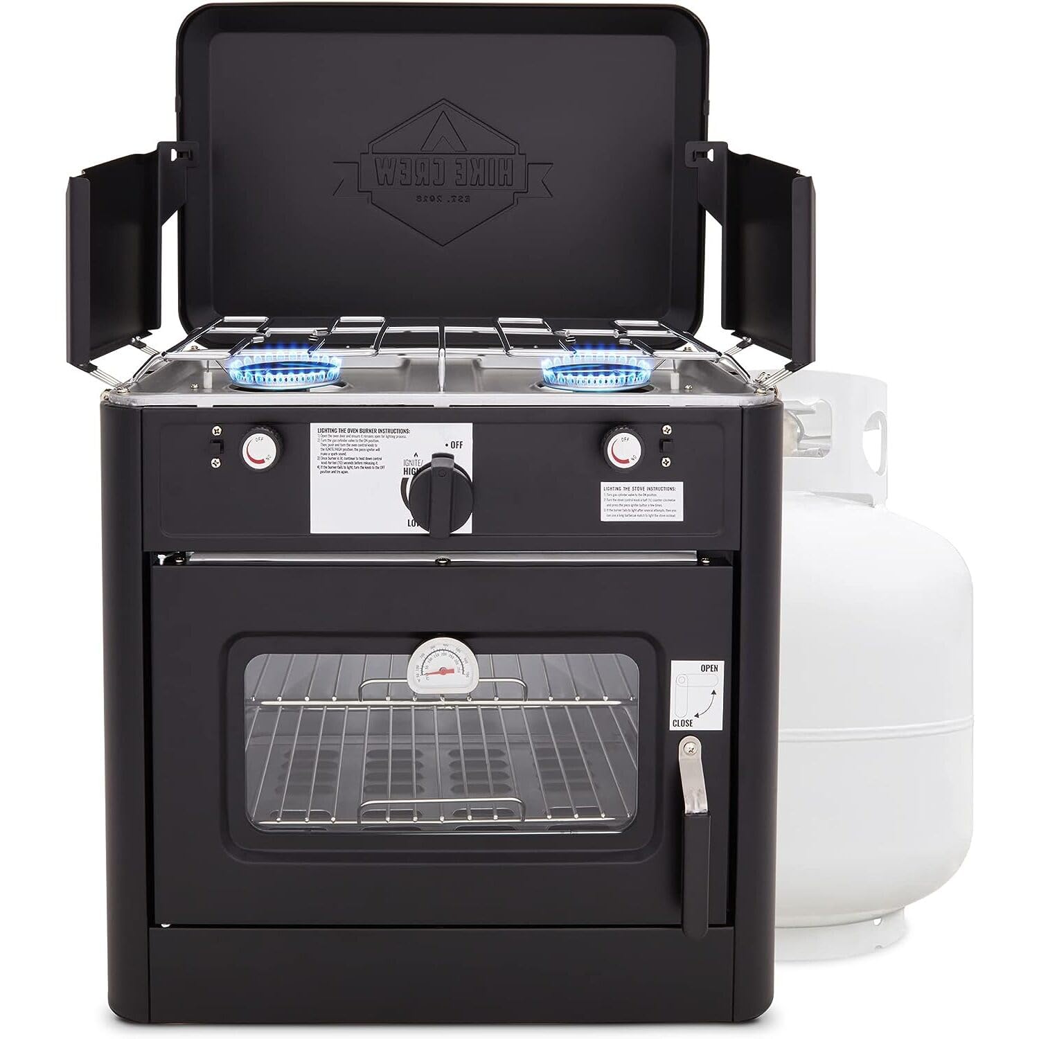 Hike Crew front view packed showing compact portability and durable finish