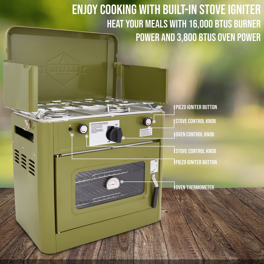Hike Crew oven interior close-up with removable racks, for easy baking