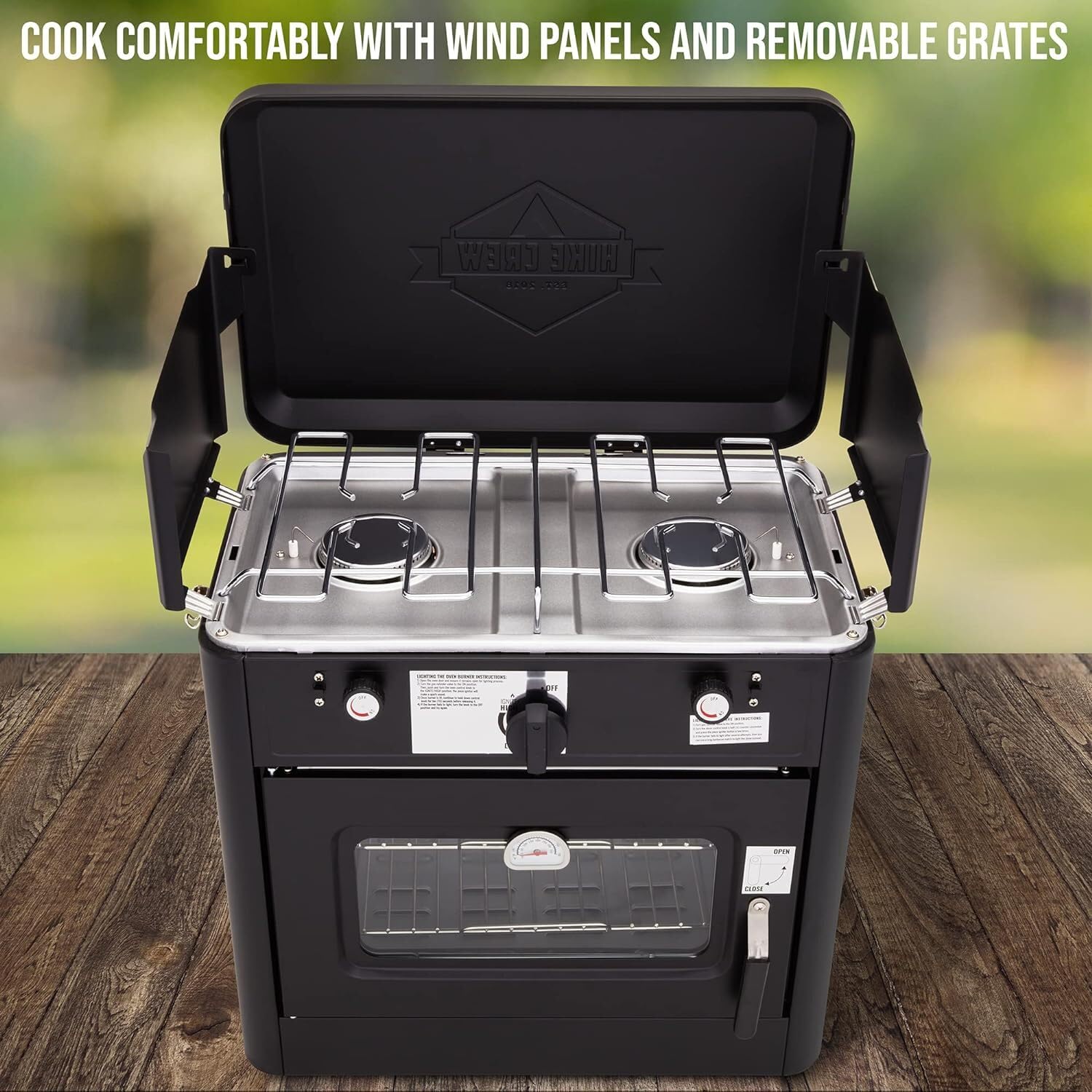 Hike Crew oven interior with removable racks demonstrating baking capacity