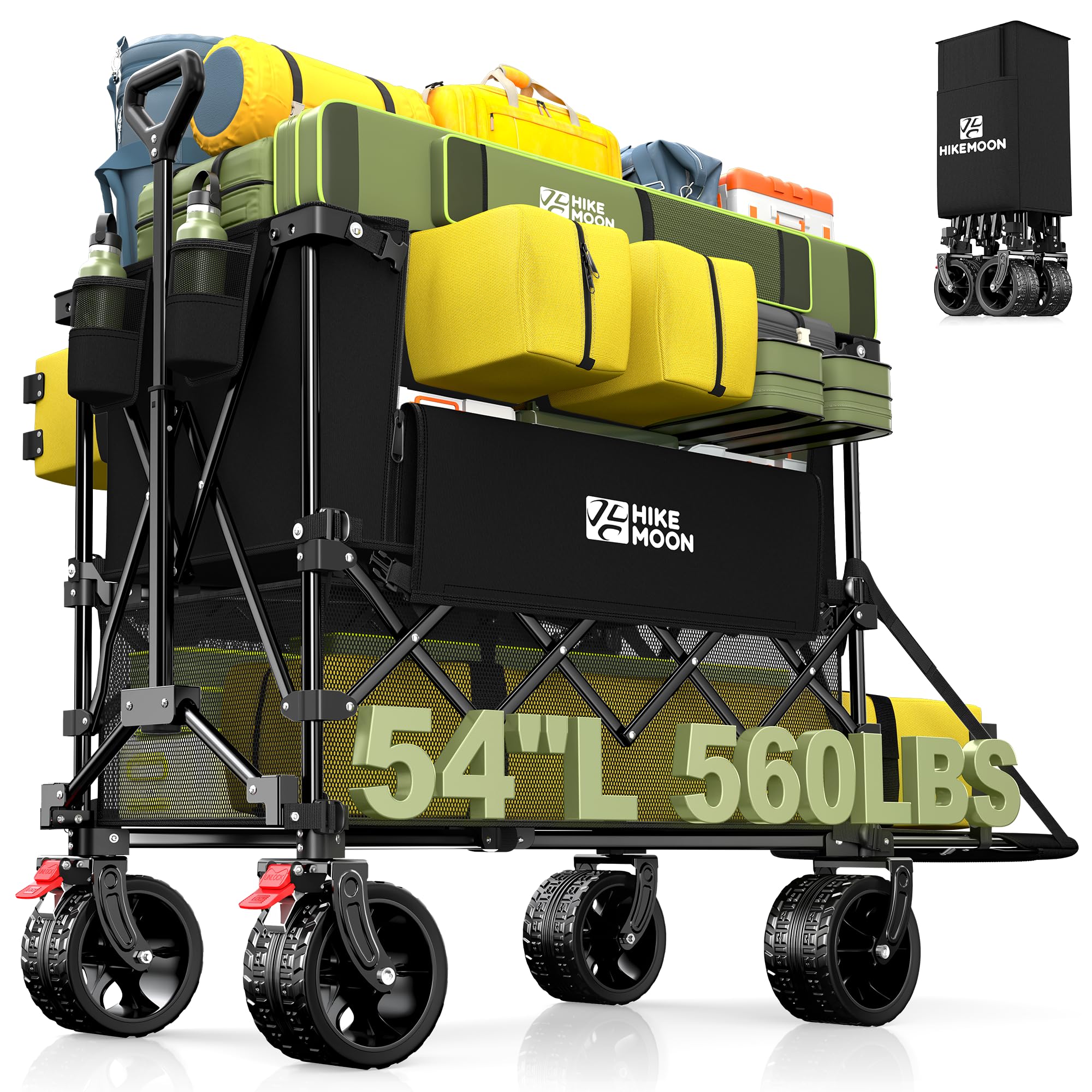 HIKEMOON front view of collapsed wagon showing compact storage benefit