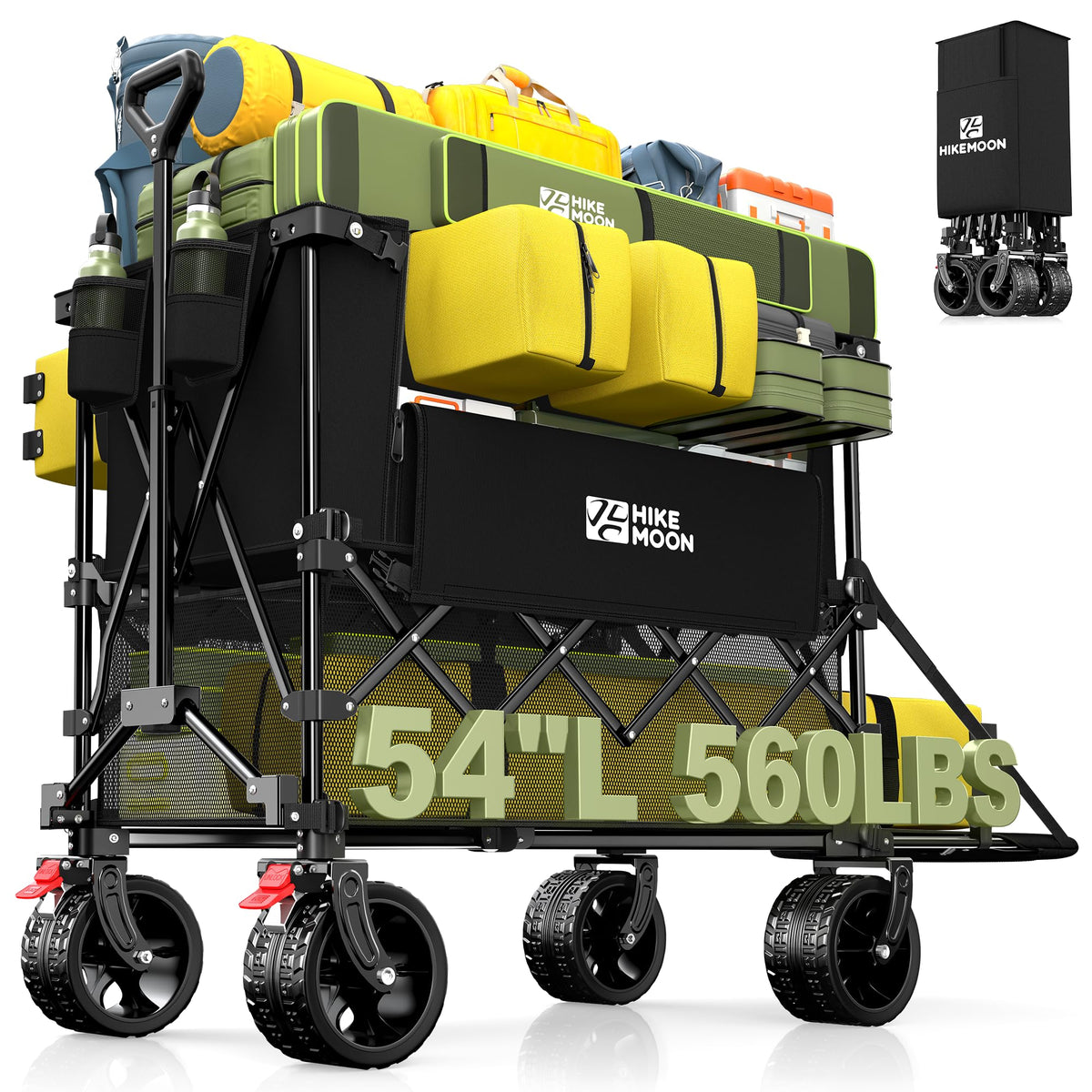 HIKEMOON front view of collapsed wagon showing compact storage benefit
