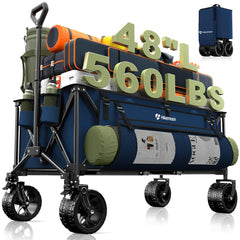 HIKEMOON front view showing folded and unfolded wagon, easy storage benefit