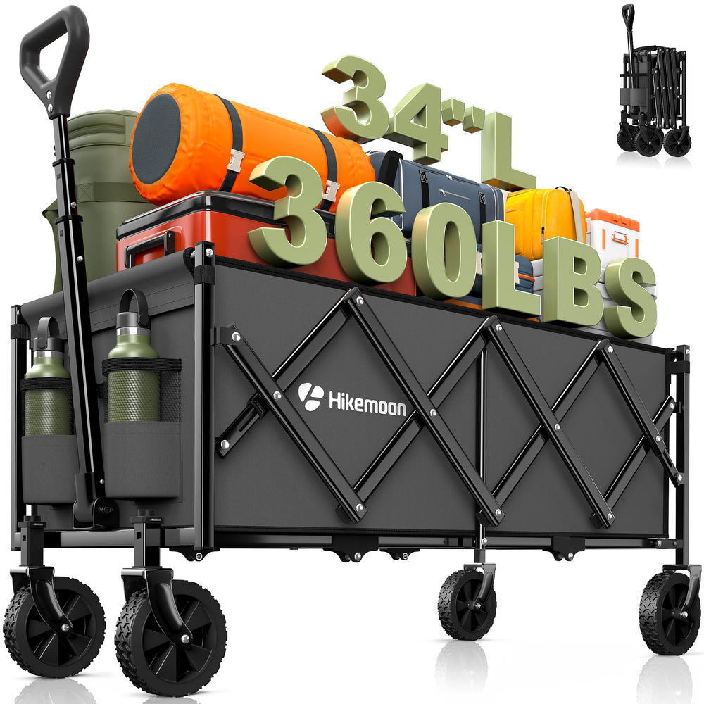 HIKEMOON front view folded wagon showing compact storage benefit