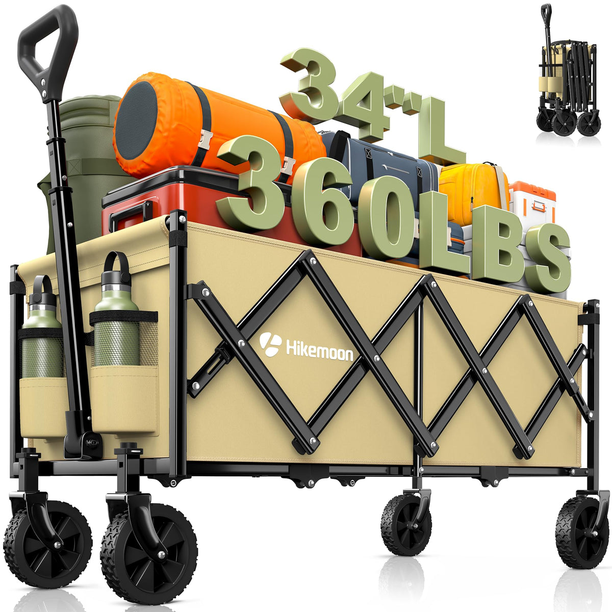 HIKEMOON front view of khaki wagon showing spacious bed and easy access