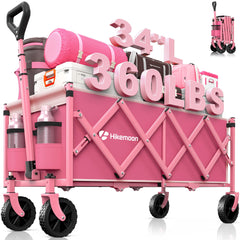 HIKEMOON front view of pink wagon showing roomy cargo bed and lightweight design