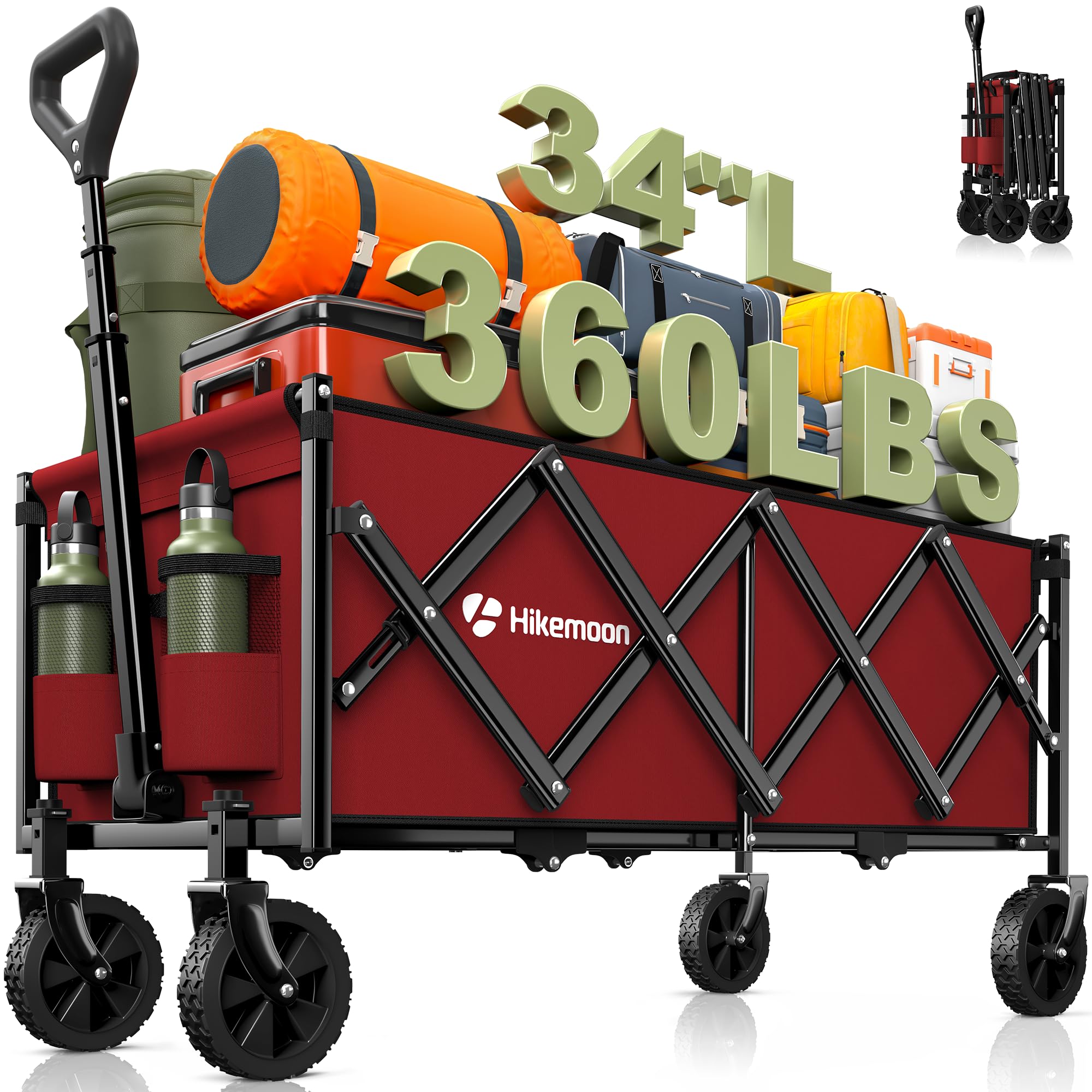 HIKEMOON front view of red wagon showing roomy interior and easy access