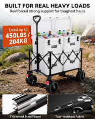 Hikenture compact folded wagon being carried showing easy transport benefit