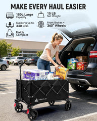 Hikenture folded self-standing wagon compact in trunk for easy storage and transport
