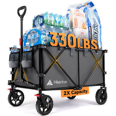 Hikenture front view showing roomy cargo bed and ergonomic handle for easier hauling