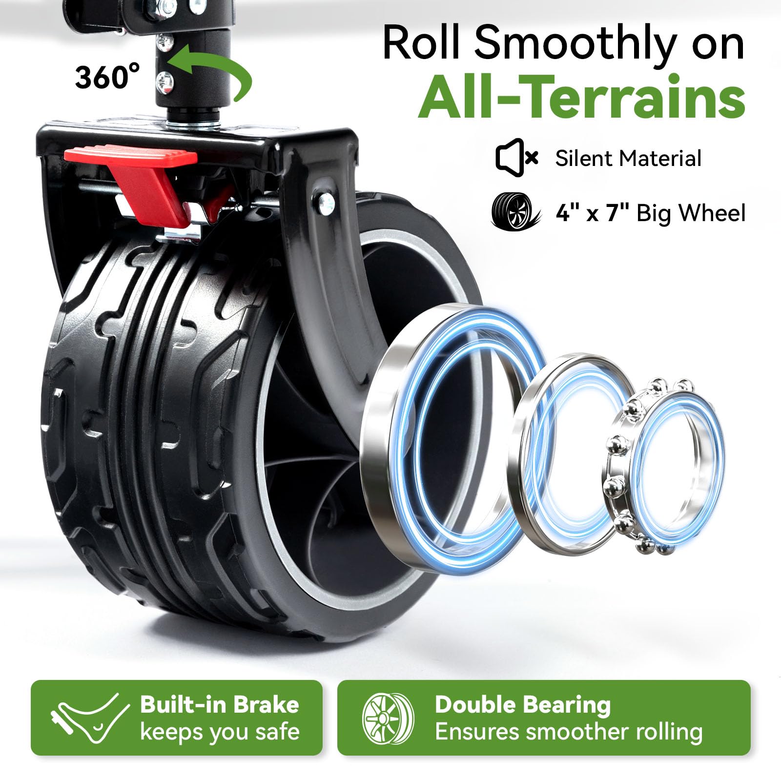 Hikenture ergonomic handle and swivel steering for effortless maneuvering