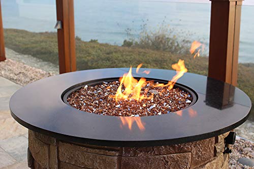 Hiland copper fire glass with flames reflecting to enhance sparkle and visual warmth