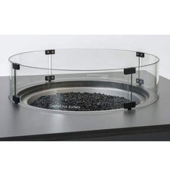 Hiland wind screen installed on a fire pit table showing wind protection benefit
