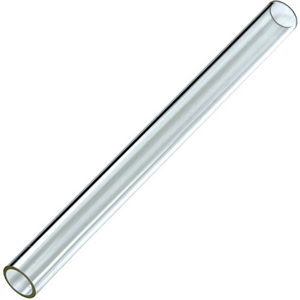 Hiland quartz tube front view showing full 49.5 inch height and clear glass, improving flame visibility