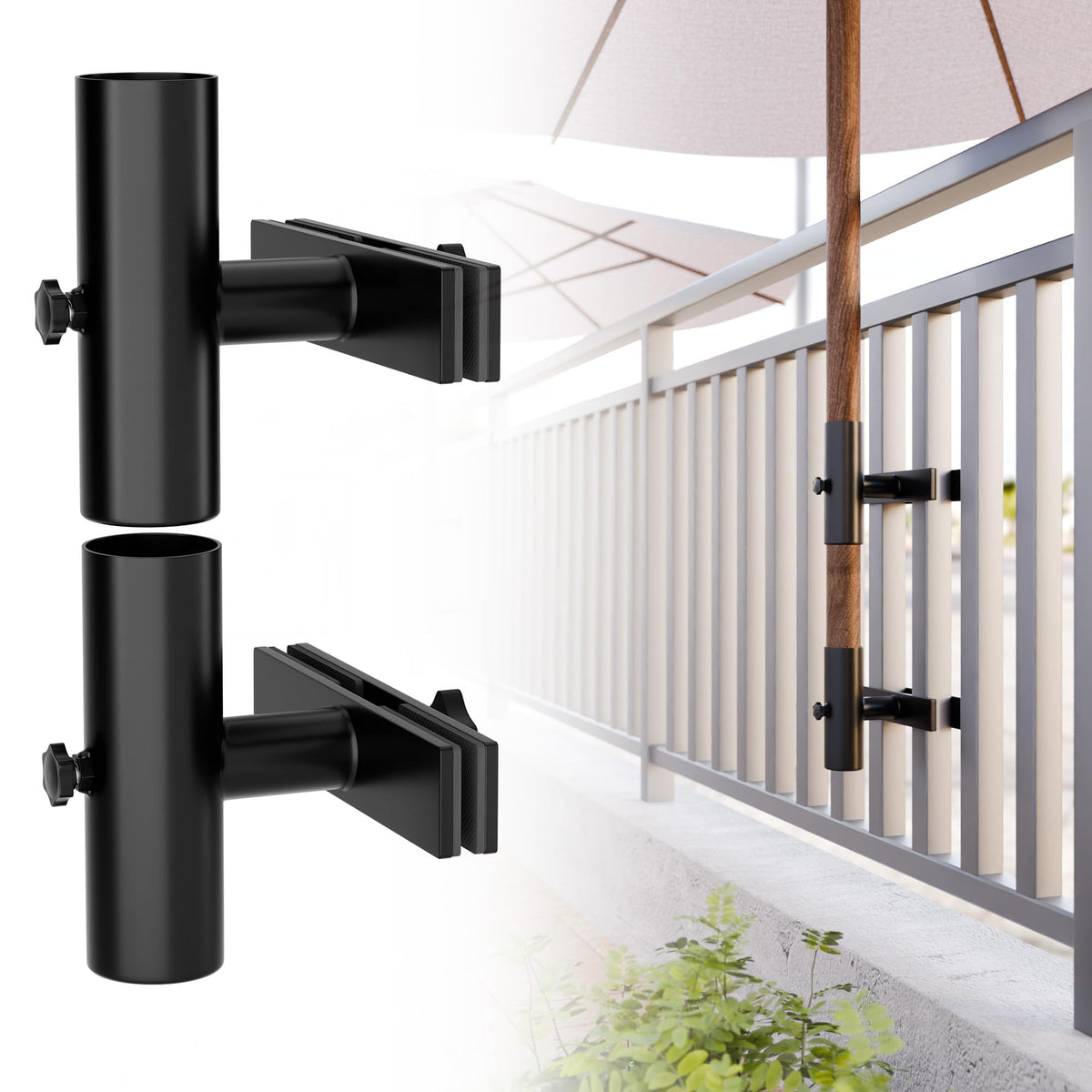 HILLMASTER front view of umbrella holder showing secure mounting and compact design