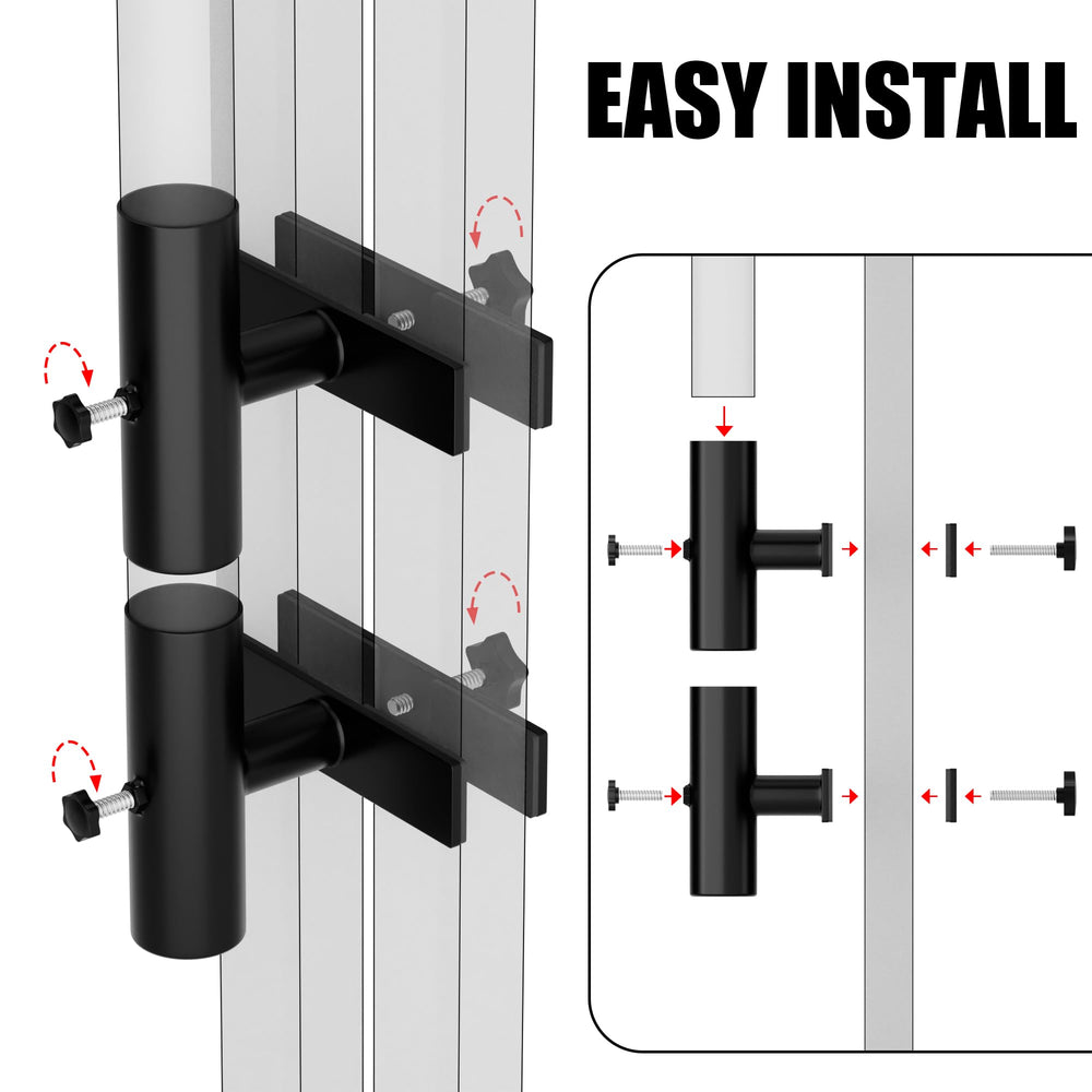 HILLMASTER holder fastened to deck railing providing secure umbrella support