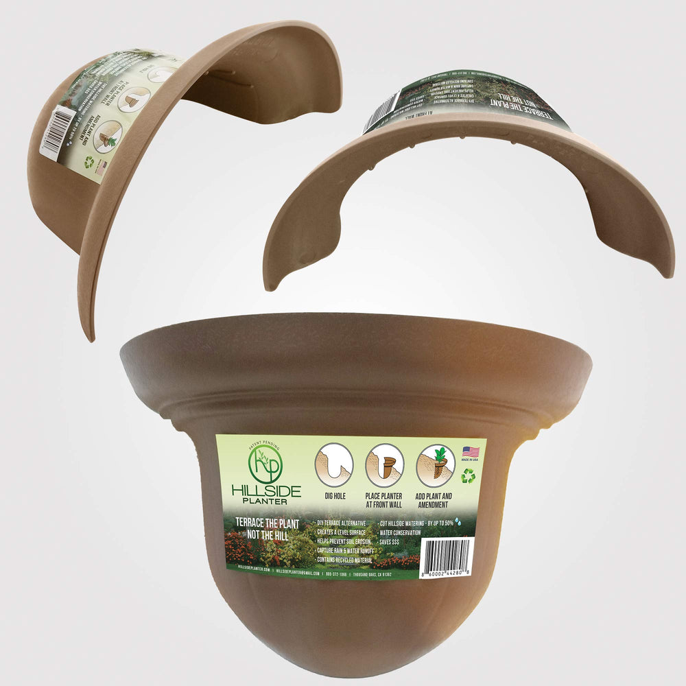 Hillside Planter front view showing three-pack and durable construction benefit