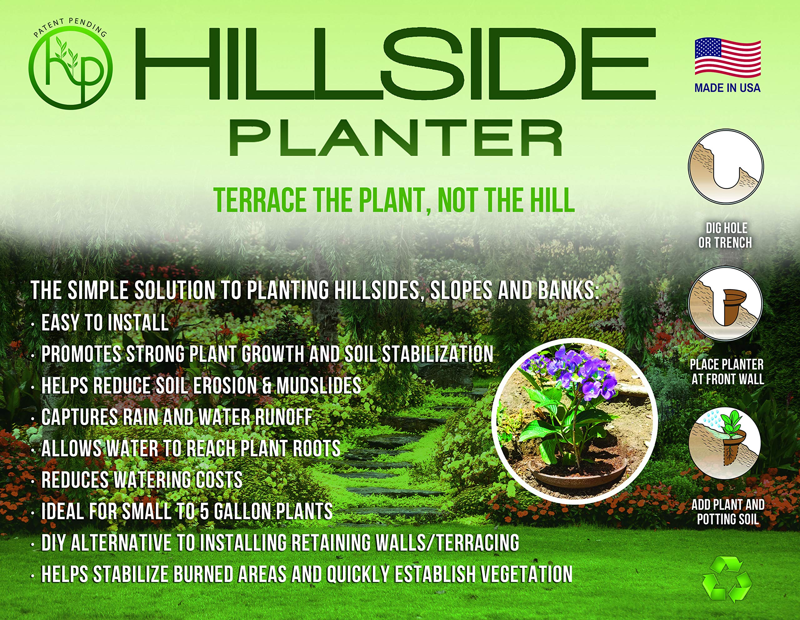 Hillside Planter installed on a slope demonstrating erosion control benefit