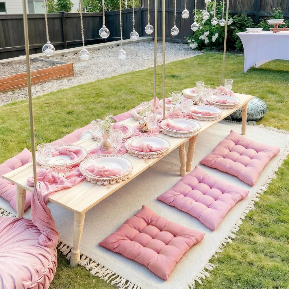 Hillsuren pink table runner draped on table showing elegant look and event-ready styling