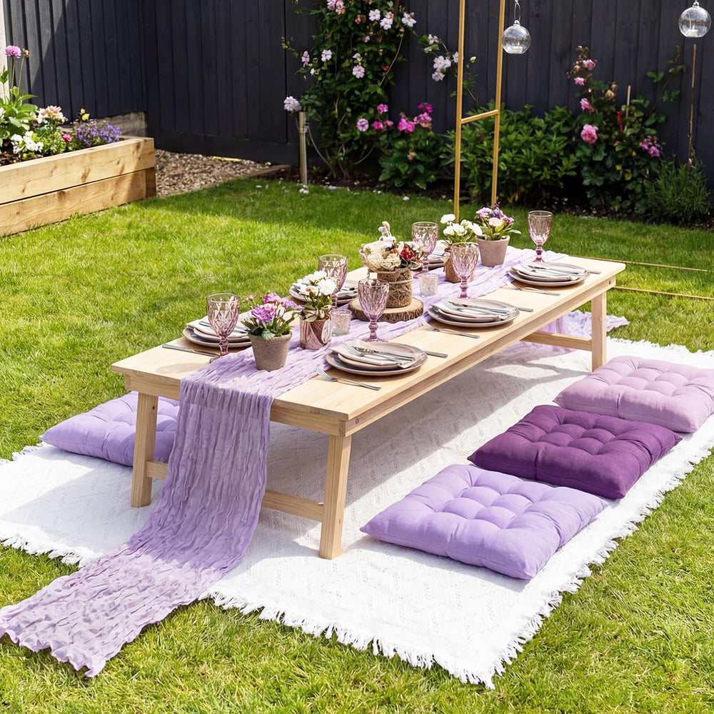 Hillsuren purple table runner draped on wooden table enhancing table decor