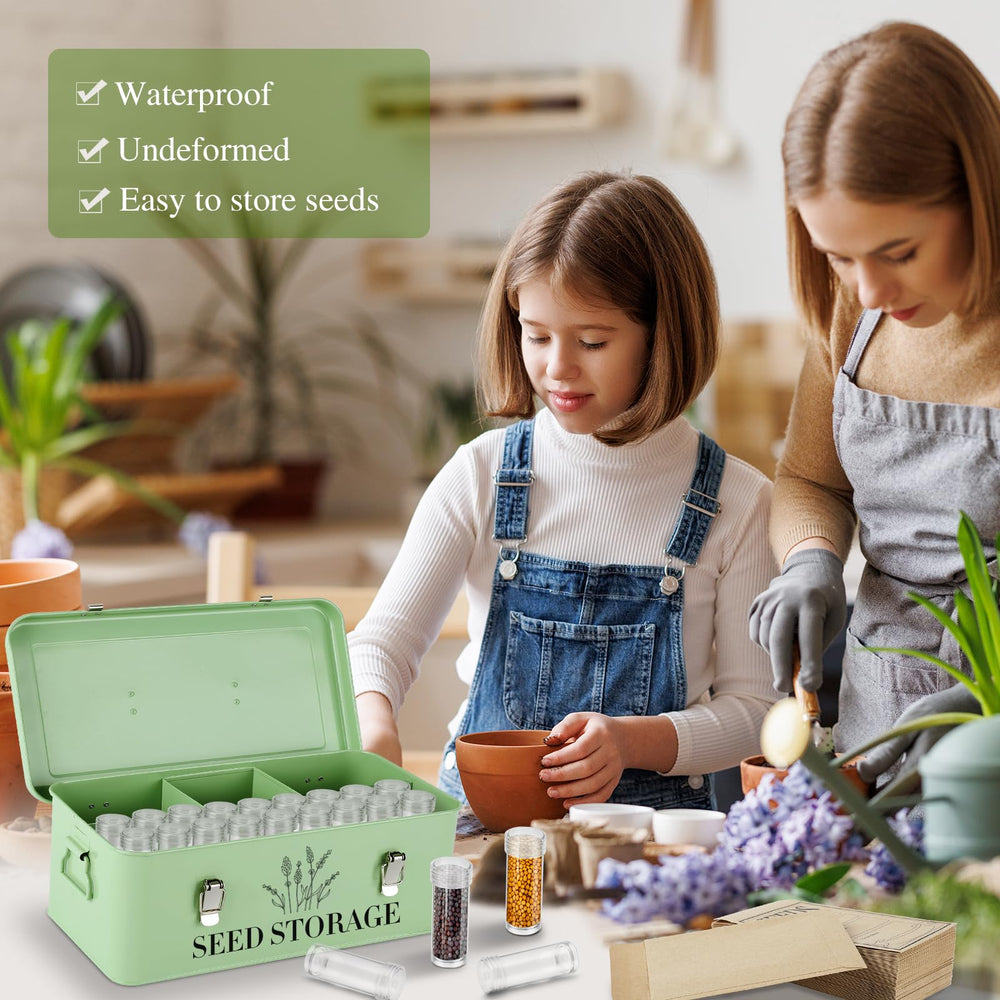 Himake seed box next to a standard seed packet demonstrating compact scale and space-saving benefit