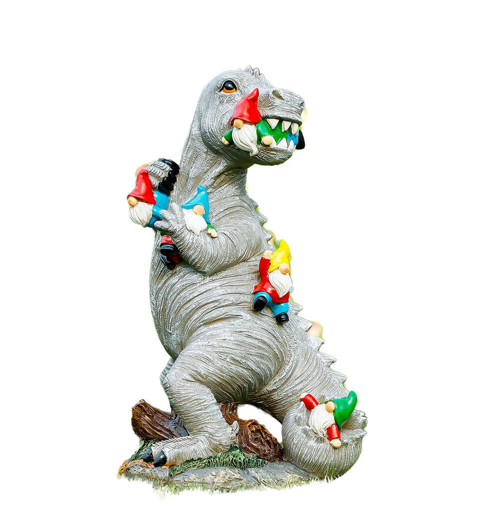 Himaweek front view shows playful dinosaur and gnome, adds curb appeal