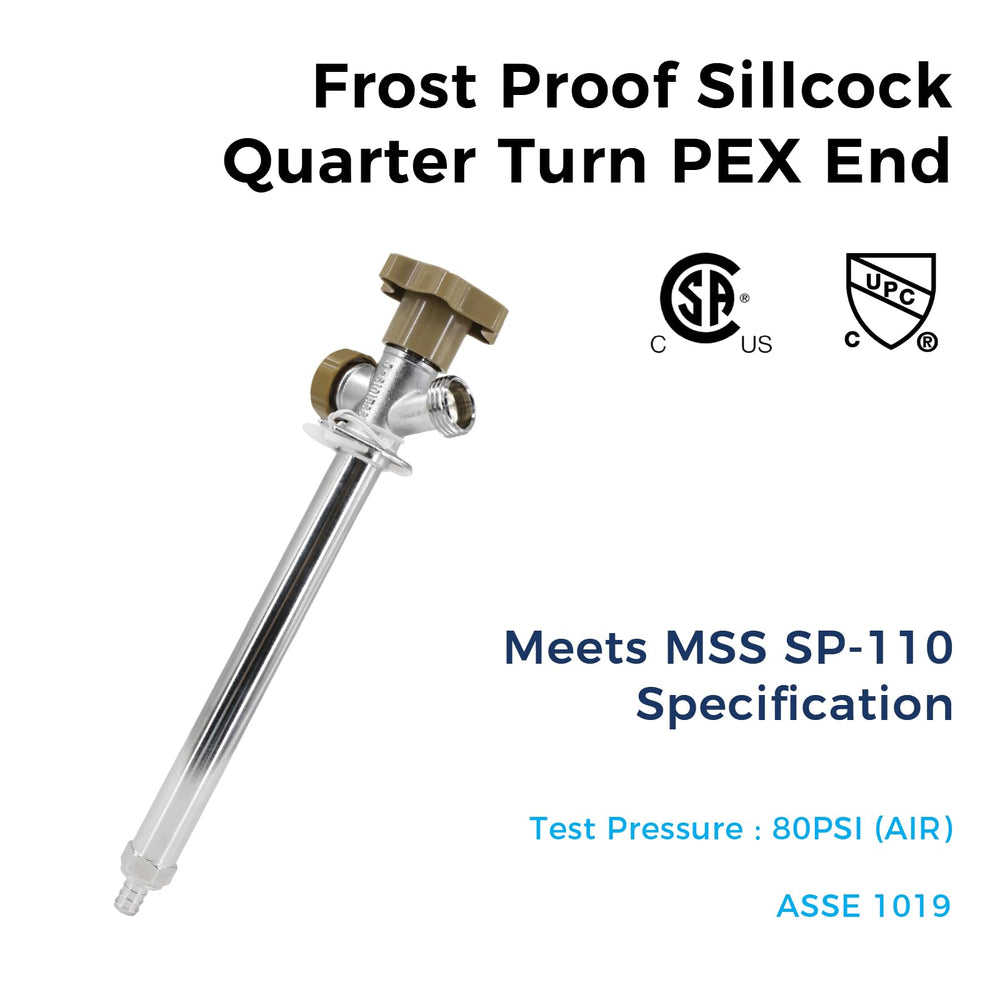 Himaweek sillcock next to garden hose for scale, illustrating 12-inch frost-proof stem