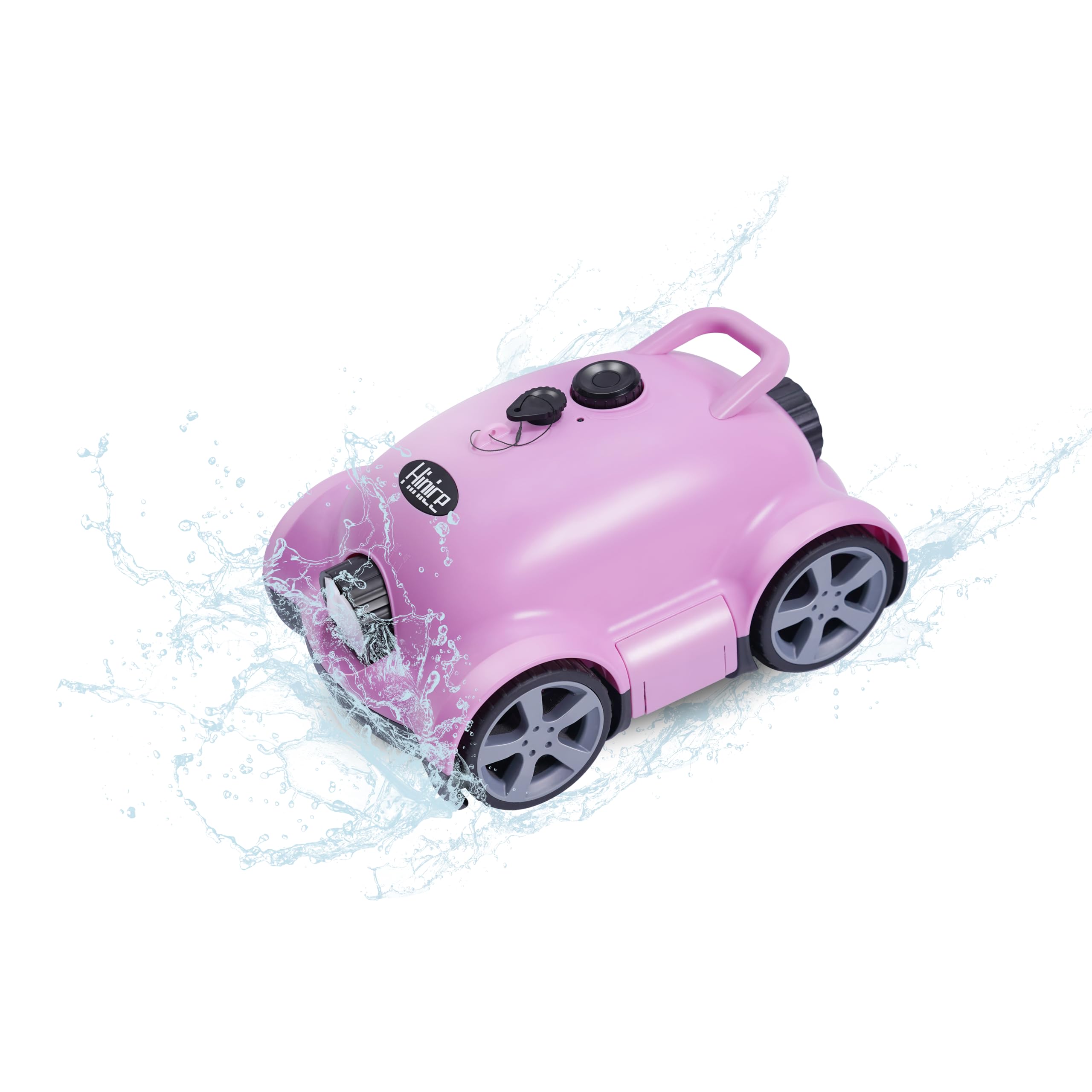 Hinice front view of pink robotic cleaner showing compact design and fast setup benefit