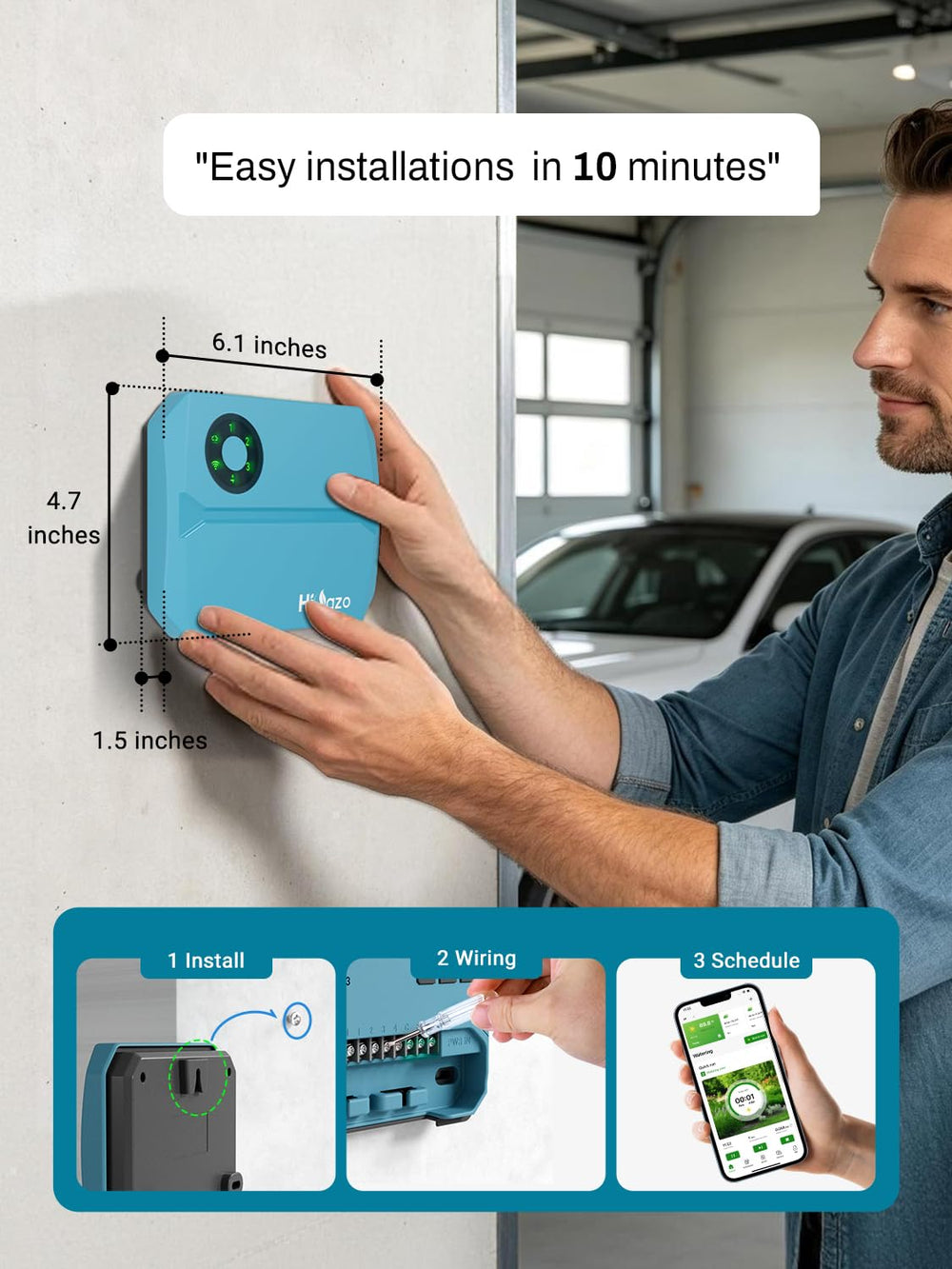 HiOazo app schedule screen on smartphone for remote watering management