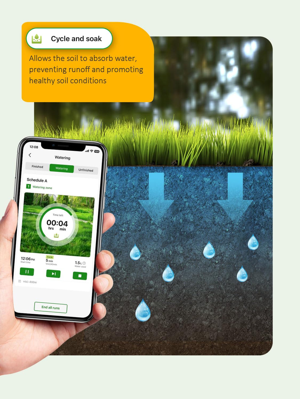 HiOazo controller in a garden setting illustrating automated watering