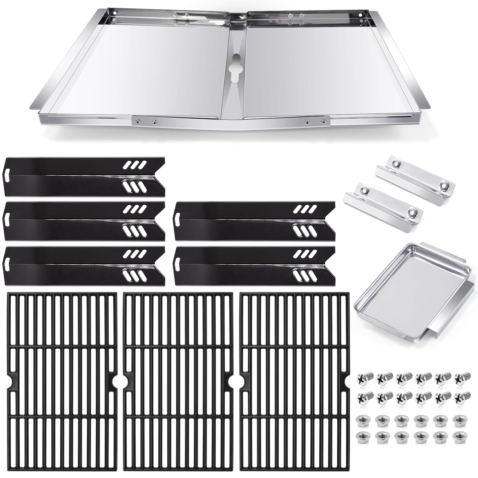Hiorucet front view of assembled drip pan showing sturdy stainless steel and safer grease control