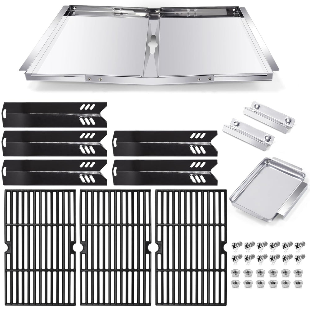 Hiorucet front view of assembled drip pan showing sturdy stainless steel and safer grease control