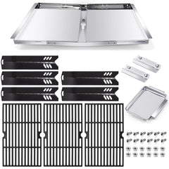 Hiorucet front view of assembled drip pan showing sturdy stainless steel and safer grease control