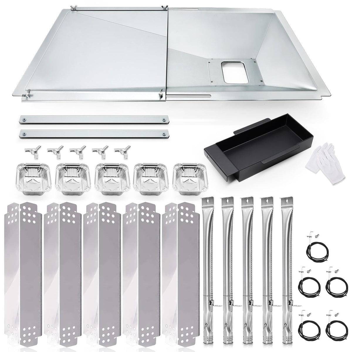 Hiorucet grease tray front view showing adjustable length and durable steel benefit